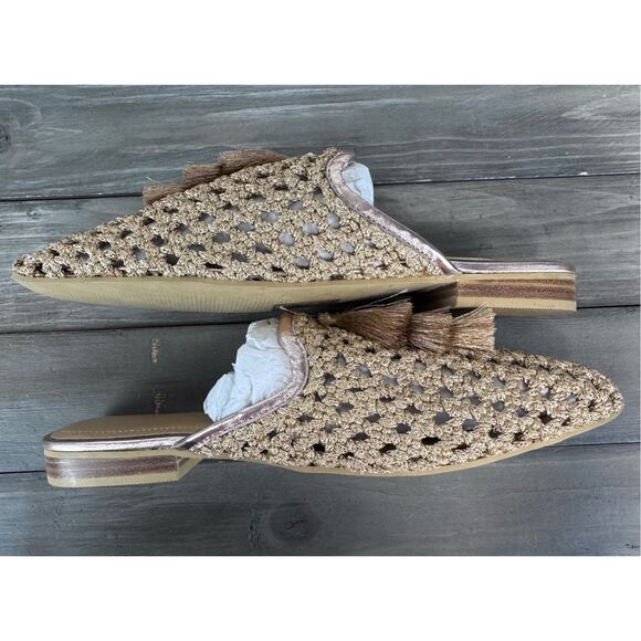 NWT RAG &‎ CO MELANIE Rose Gold Bronze Tassels Embellished Woven Flat Mules Size - Picture 5 of 10